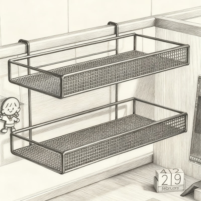 尔思家架子置物架办公室家用储物架阳台花架免安装多层收纳架悬挂式挂架 黑色双层