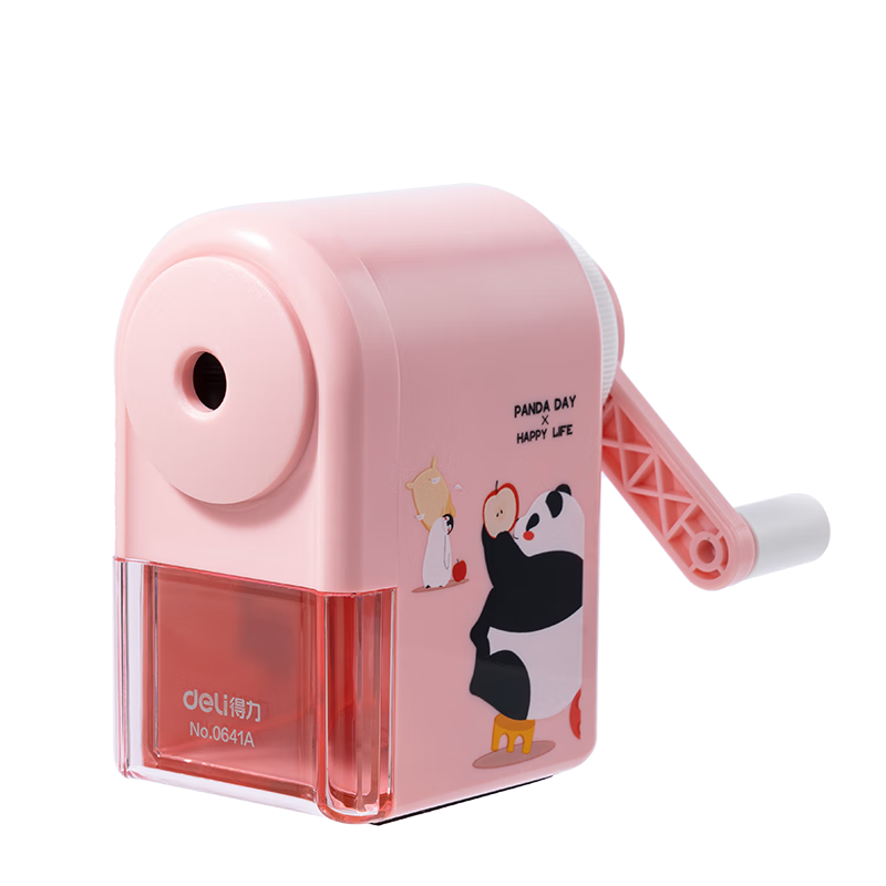 得力（deli）自动进笔削笔机 学生手摇卷笔刀/转笔刀/卡通铅笔刀削笔刀 学生文具开学考试生日礼物女孩粉色