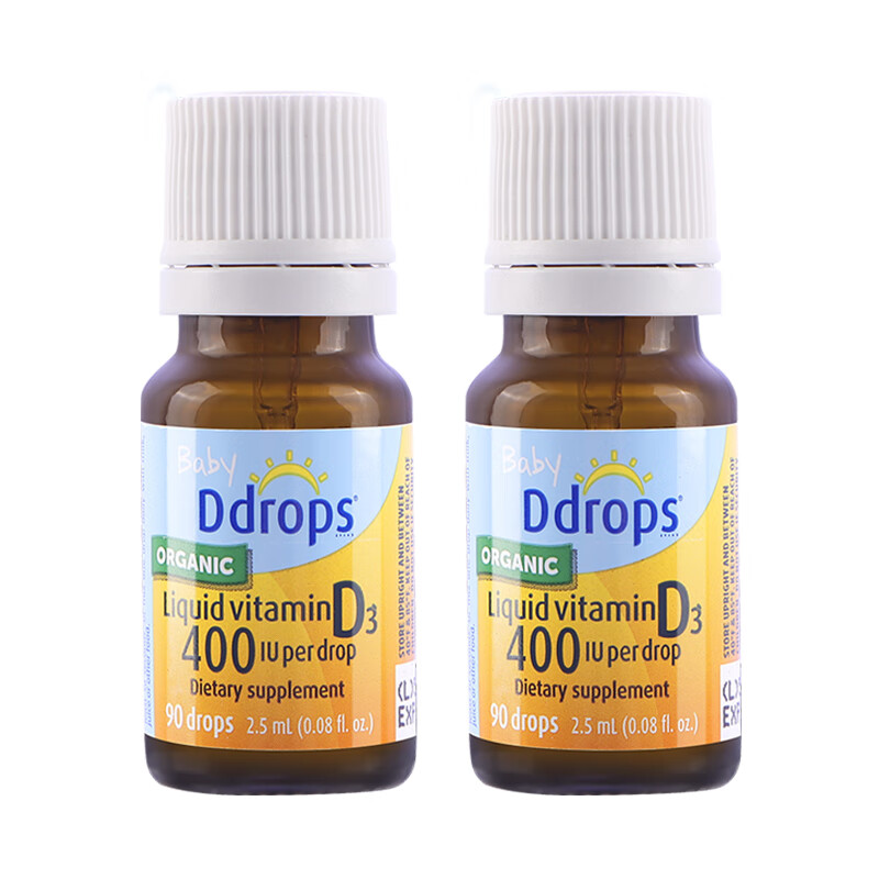 Ddrops滴卓思婴儿维生素D3滴剂 婴幼儿童维生素d3钙吸收ad滴剂 婴儿400iuD3*2瓶