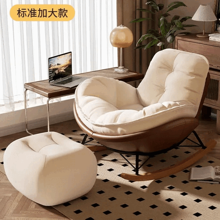 倘然之家企鹅摇摇椅单人懒人网红沙发躺椅阳台客厅轻奢卧室家用休闲逍遥椅 咖色【全猫抓皮-耐刮易清洗】 麂皮绒坐垫(不含底座)