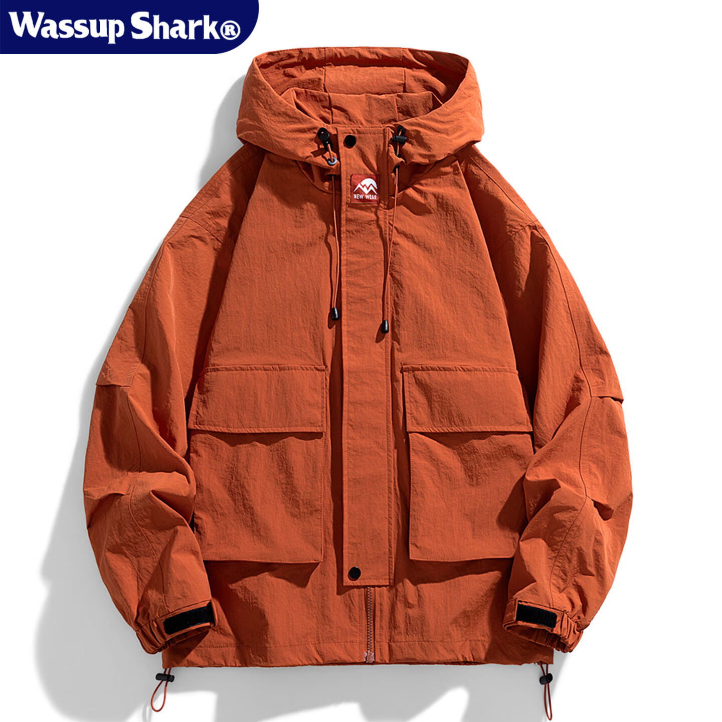 up shark日系工装连帽冲锋衣外套男秋季户外三防登山夹克上衣 棕红色