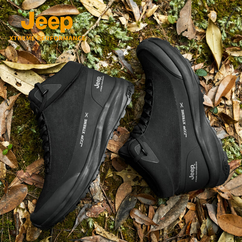 JEEP黑武士老爹鞋男秋冬新款防滑防水徒步登山鞋户外透气休闲运动鞋 经典黑 39