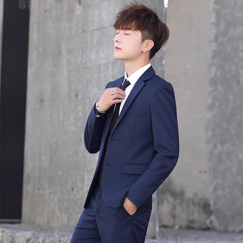 伊尔缘男士秋冬加厚西装套装修身学生休闲正装上班面试成人礼男职业西服 外套一件 M 【100-105斤】【质量很好】