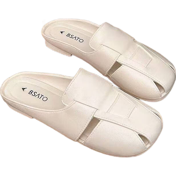 2025包头拖鞋女外穿一脚蹬时尚新款家居防滑夏季软底懒人平底凉鞋 白色 38 -39偏小