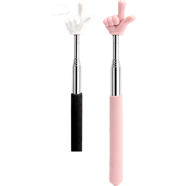 可伸缩教鞭教师专用儿童阅读指读棒小手指棒教具家用读书看书学习触屏幼儿园点读教棍教杆指示早教黑板钢琴 手指款2支 黑色+粉色