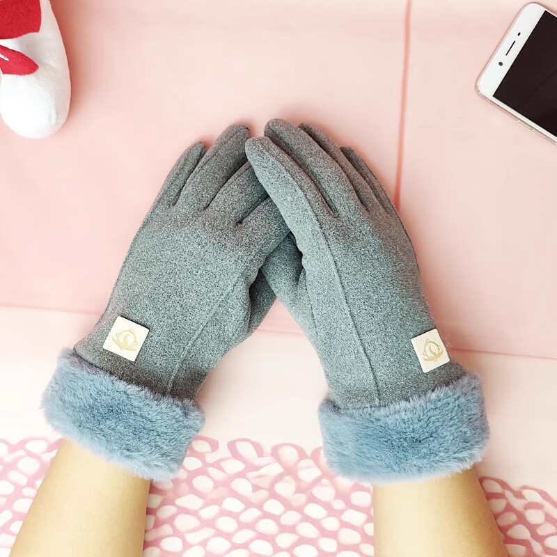骉祥手套秋冬天女加绒保暖可爱德绒女士骑行防寒骑车防风触屏Z 精品毛圈款【黑色】德绒可触屏 5-15度