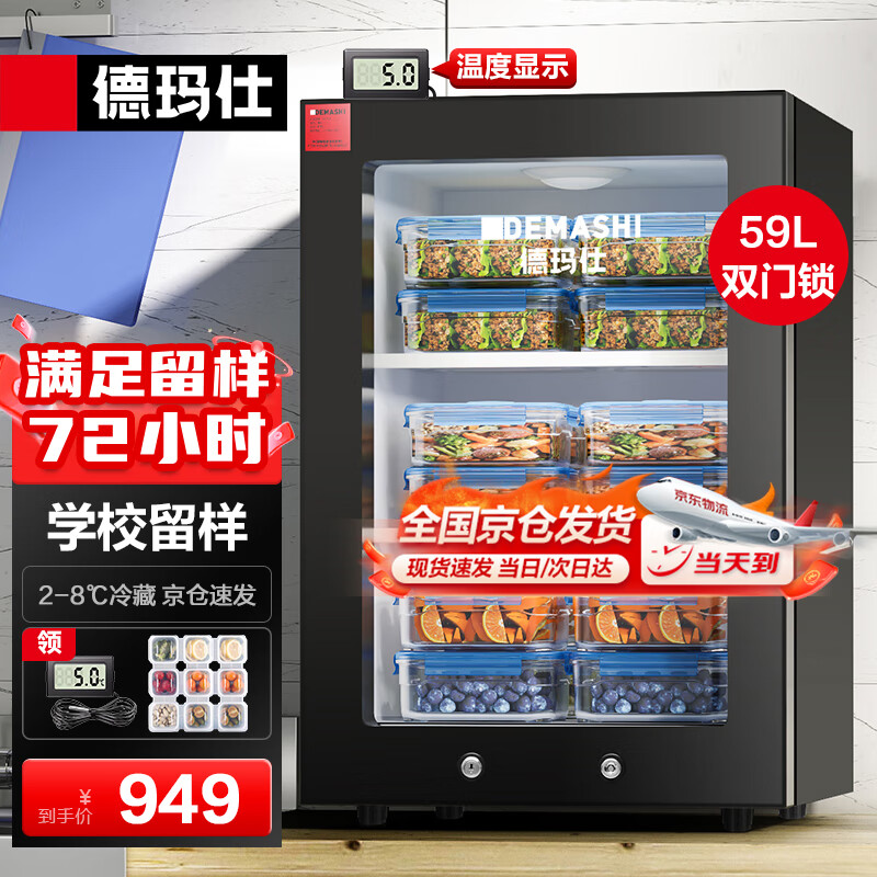 德玛仕食品留样柜 学校幼儿园公司食堂用水果蔬菜保鲜留样冰箱保鲜柜冷藏展示柜冰吧LG-60YL【双锁设计】