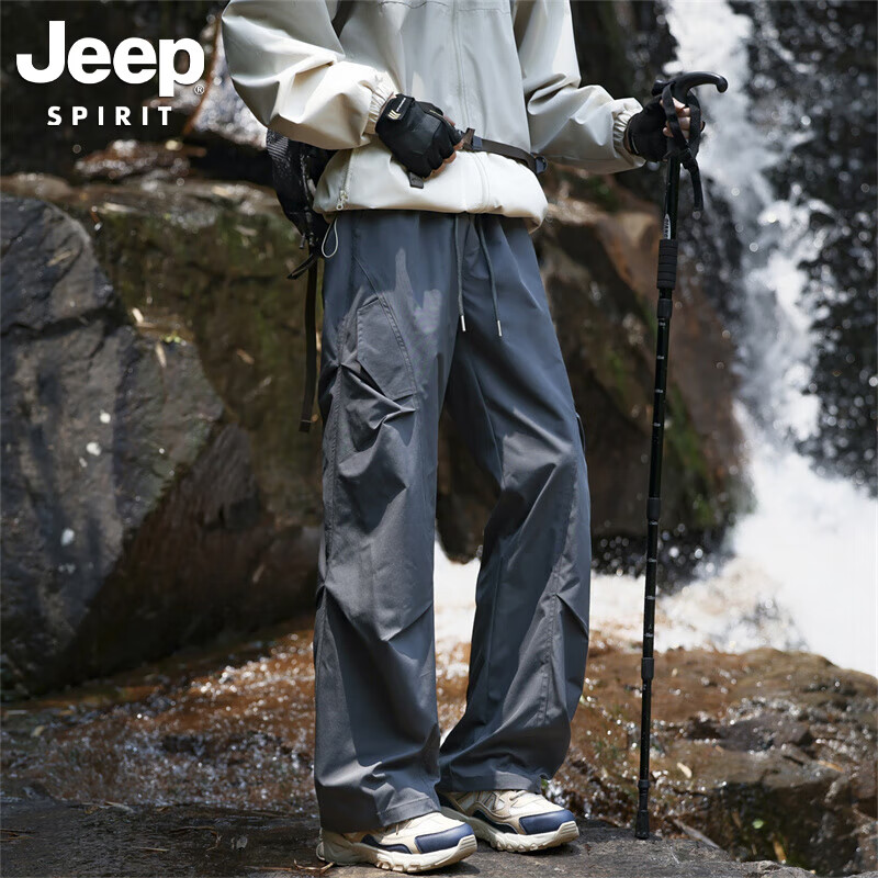 JEEP SPIRIT吉普冲锋裤男2025秋季新款伞兵休闲裤子男宽松直筒工装长裤 深灰色 常规 XL (建议128-147斤)