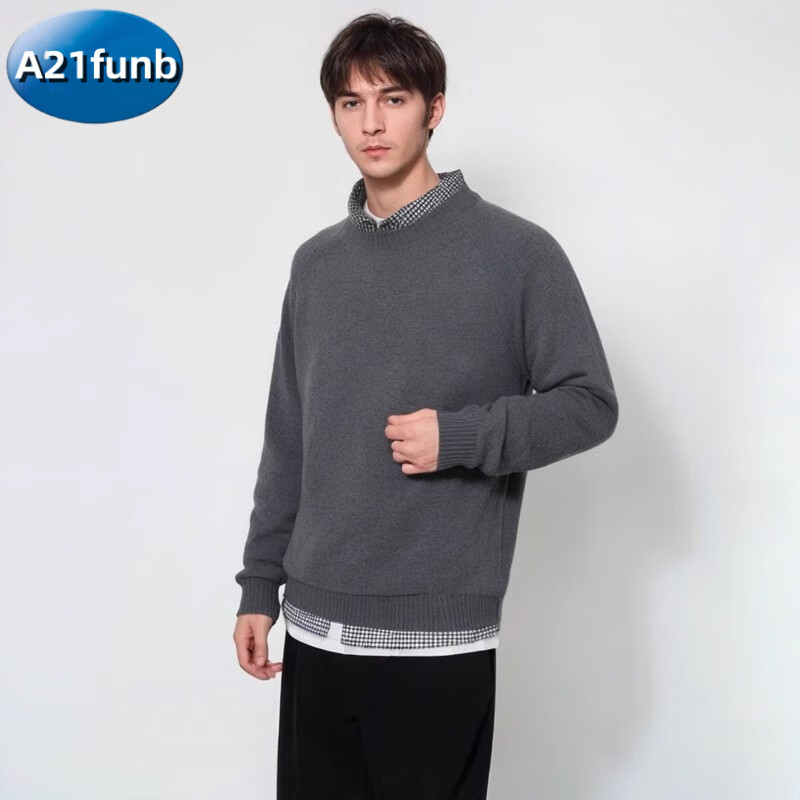 A 21 FUNB男装女装柔软绵羊毛圆领针织衫/长袖毛衣 07 青灰色 M 170/92A