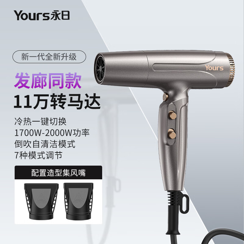 永日高速吹风机理发店专用2000W大功率速干低音低噪吹风筒11万转无刷电吹风 【专业发廊高速吹风机】赠2造型工具