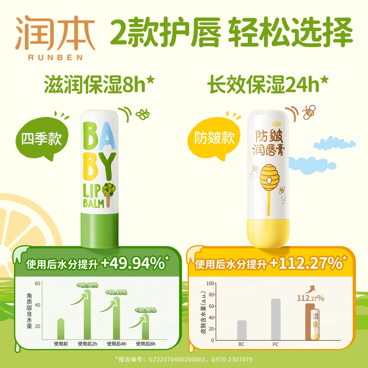 润本（RUNBEN）润唇膏儿童唇膏儿童润唇膏婴儿宝宝润唇膏保湿滋润嘴唇防干裂脱皮 【早晚护唇】 4g 2支 防皴润唇+无香