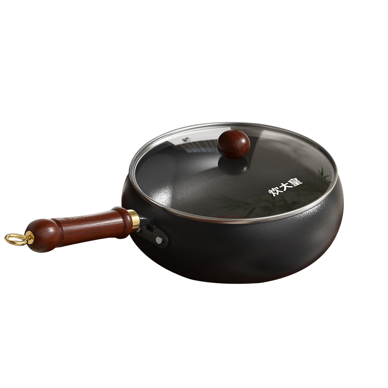 炊大皇（COOKER KING）大肚锅铁锅无涂层炒锅平底铁锅燃气灶电磁炉通用多功能家用炒菜锅 0涂层24cm大肚精铁炒锅+锅盖 24cm