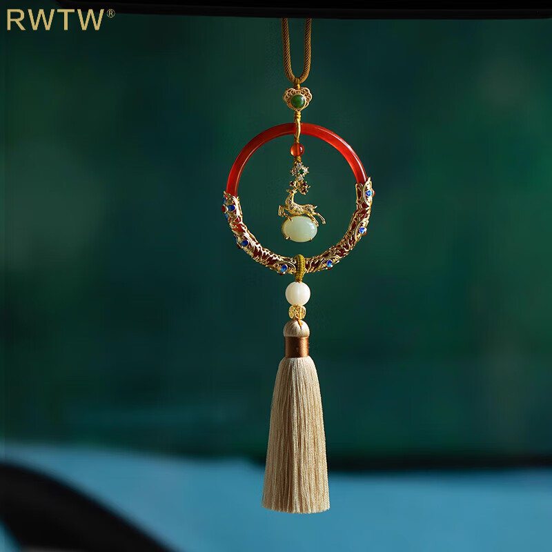 rwtw汽车挂件红玛瑙车载后视镜挂饰冰丝流苏车挂高档男女礼物 一鹿