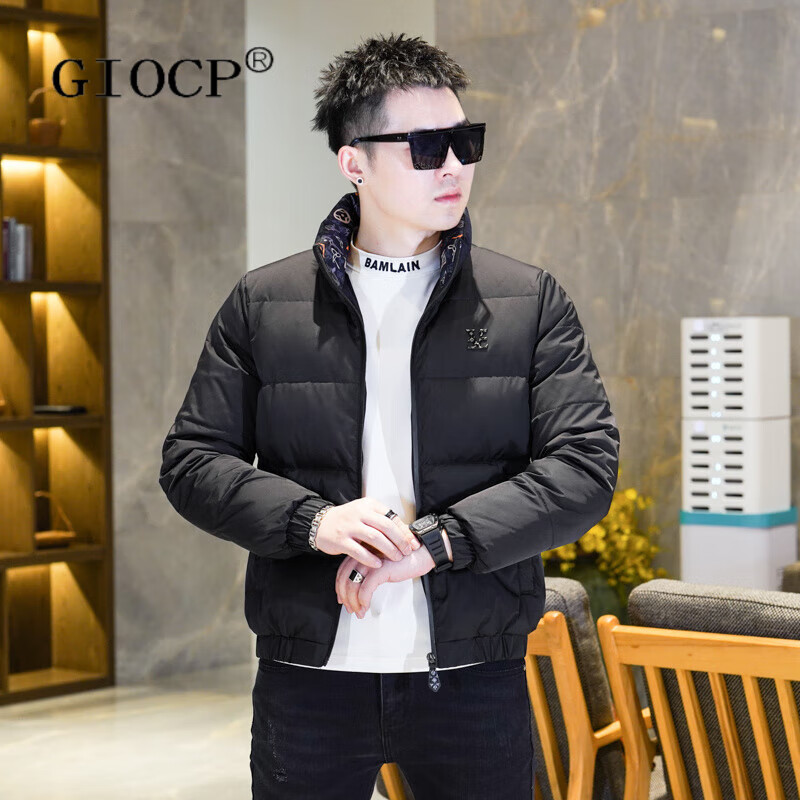 GIOCP香港潮牌90白鸭绒羽绒服男士大码外套加厚保暖防寒羽绒衣冬季新款 黑色 M