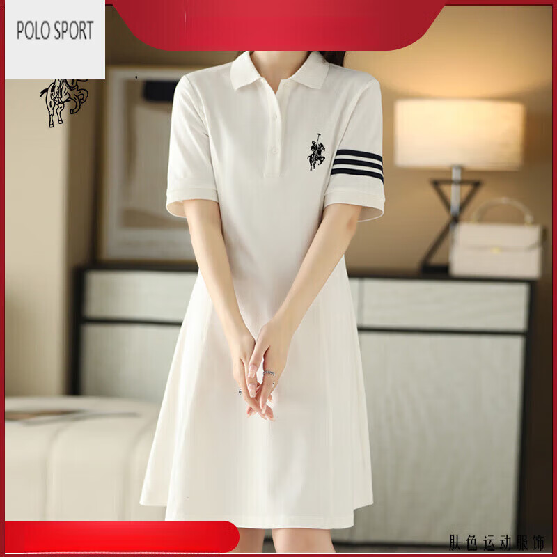 polo sportwhpolosports保罗polo领刺绣休闲大码显瘦连衣裙女棉t恤