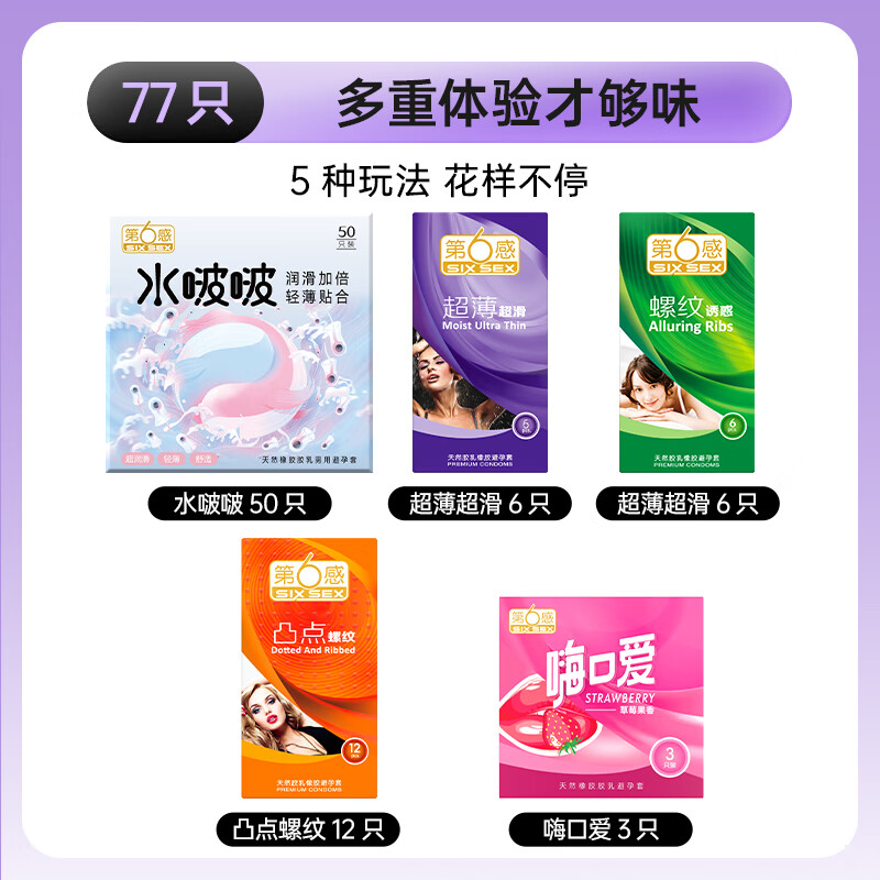 第六感 避孕套大颗粒螺纹情趣超薄安全套狼牙带刺套套成人用品情趣用品 【买一次用一年】超薄情趣量贩77只