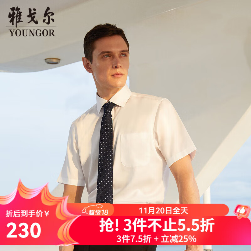 雅戈尔（YOUNGOR）免烫衬衫男夏季新品全棉男士短袖衬衫衬衣易打理 白色款GSDP10171BJA 42
