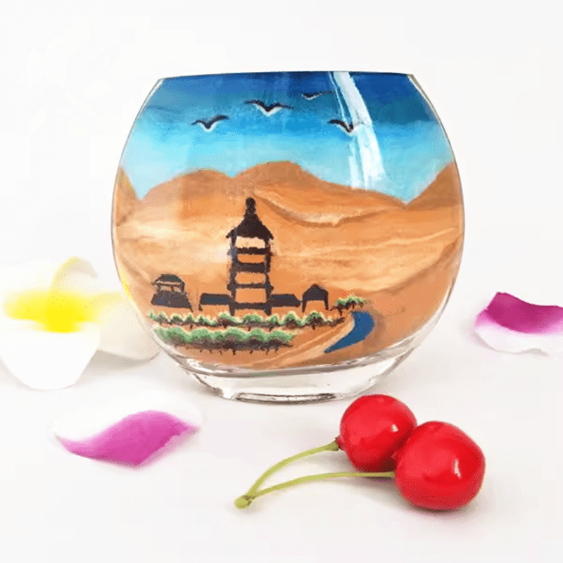 何佳功敦煌夜光沙画瓶 来图定制双面鸣山山月牙泉骆驼队莫高窟图案