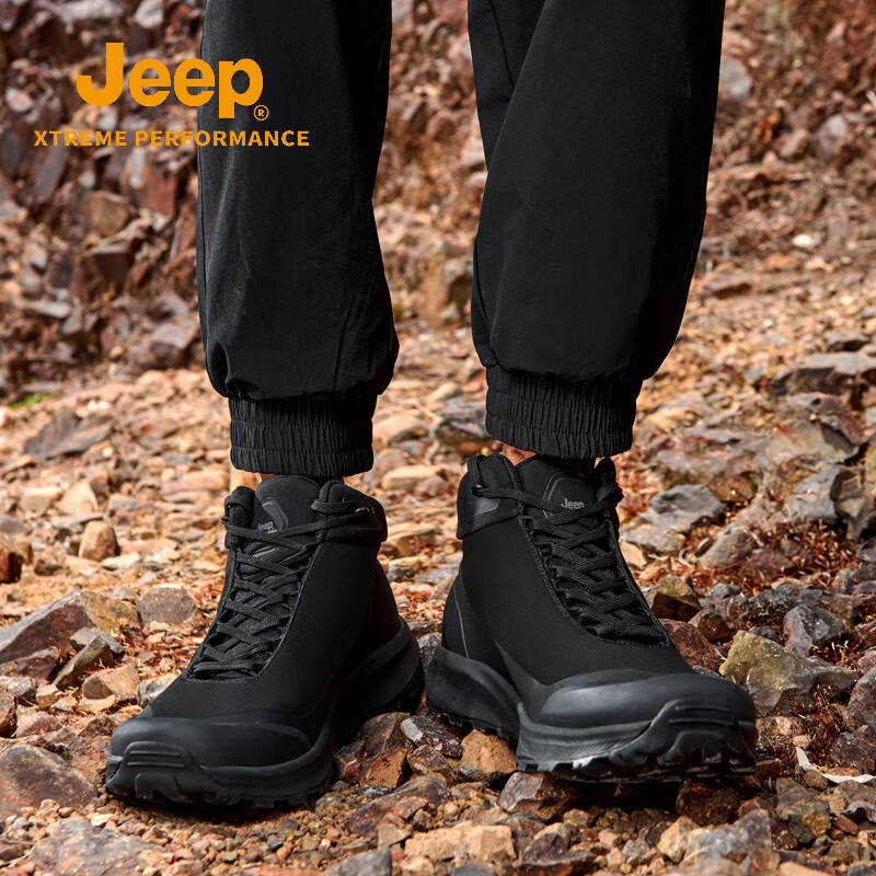 JEEP黑武士老爹鞋男秋冬新款防滑防水徒步登山鞋户外透气休闲运动鞋 经典黑 39