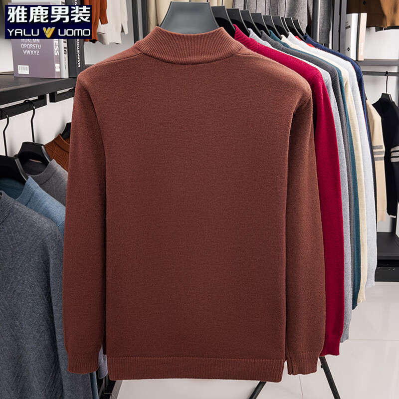 雅鹿男装半拉链针织衫男2025年新款秋冬季套头保暖纯色休闲中青年毛衣 黑色 M (165)（建议100-120斤）
