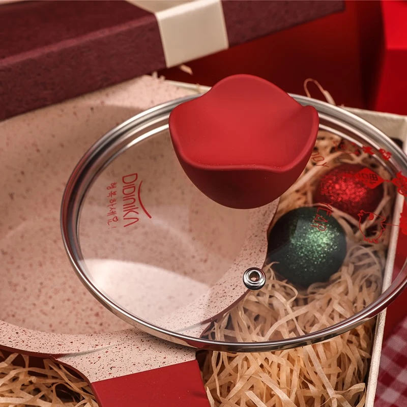 Didinika辅食锅奶锅16cm宝宝奶锅婴儿小奶锅平底汤锅麦饭石不粘锅煎锅 红花瓣煎锅 16cm