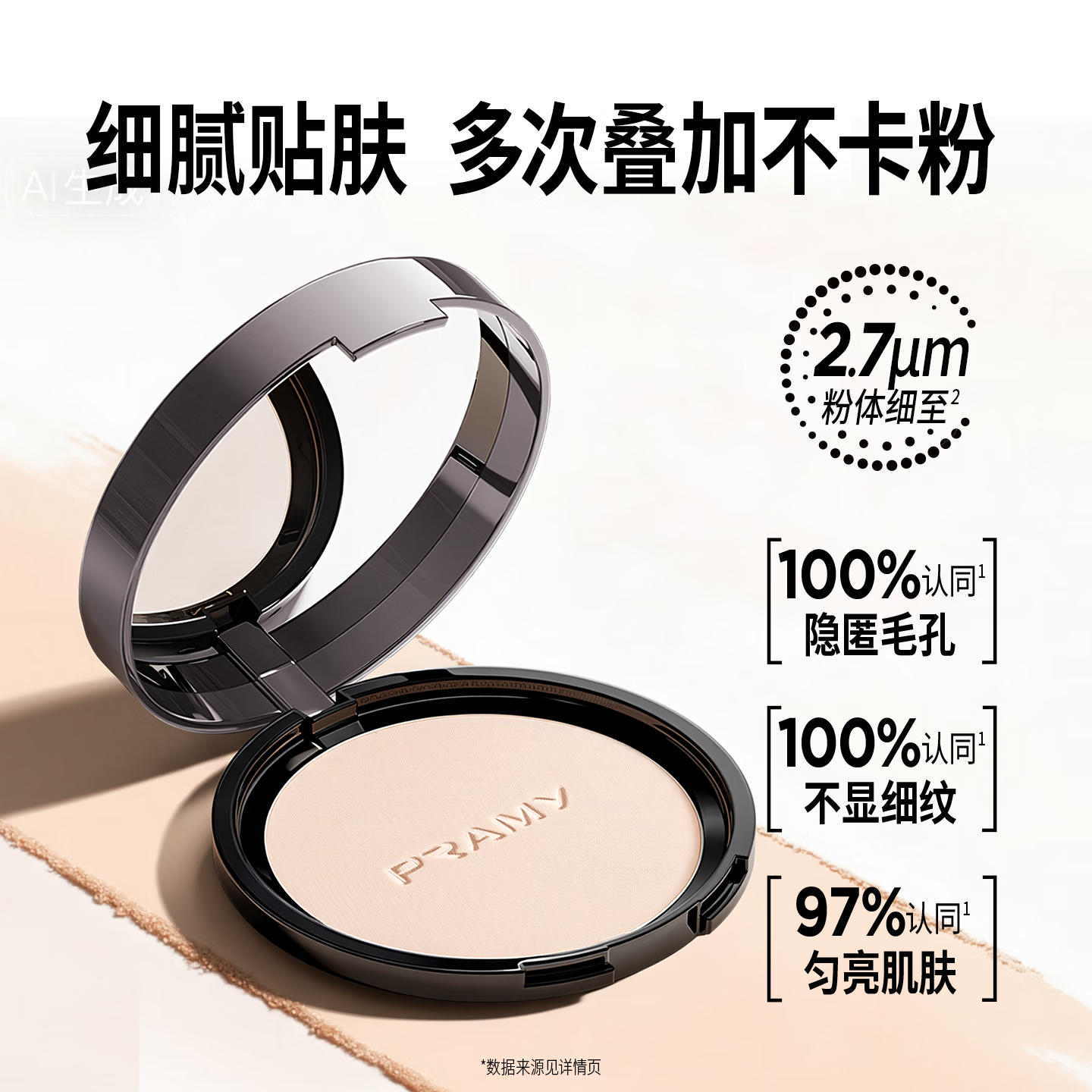 柏瑞美（PRAMY）大码柔焦粉饼一拍柔焦无油光细腻贴肤柔润不卡粉 01#象牙白-8g【油皮混油推荐】