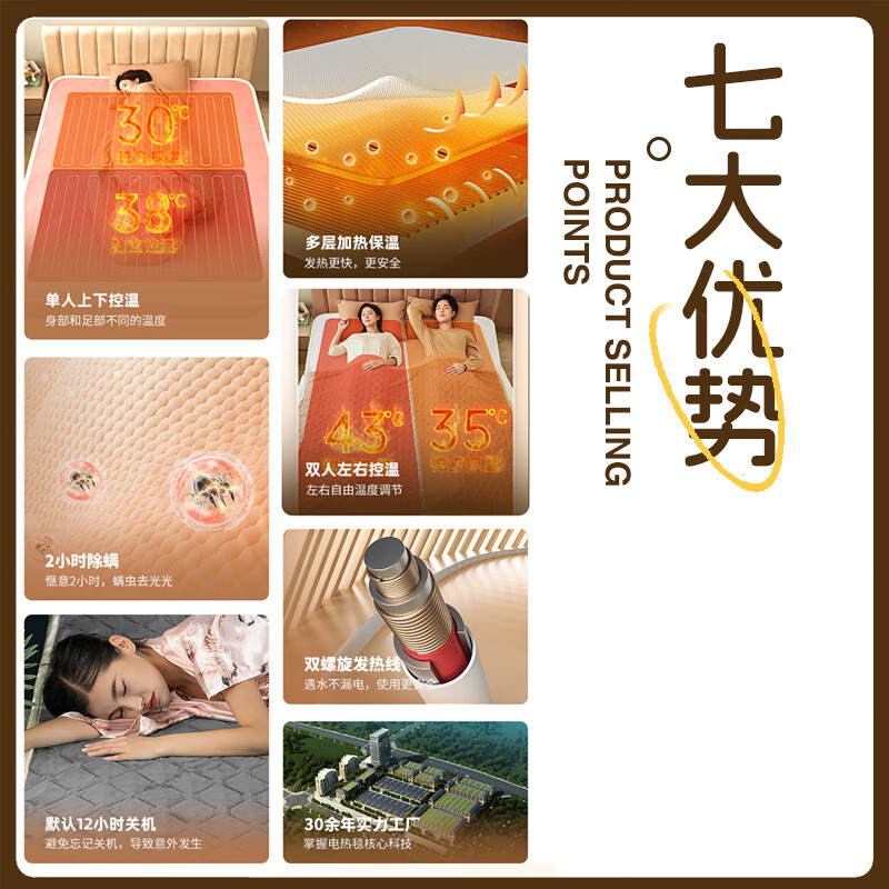 彩阳双人安全断电双温双控水晶绒可除螨电热毯电褥子 灰色【三档控温可除螨】 双温双控180cm*80cm
