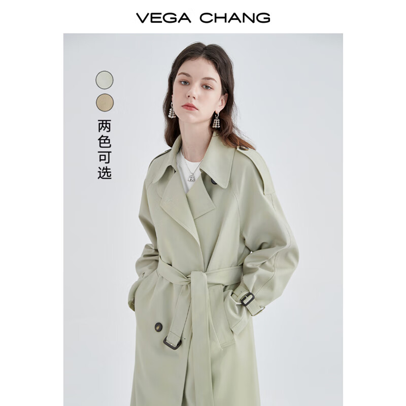 VEGA CHANG风衣女中长款2026春季知识分子大衣小个子英伦风外套 摩卡棕 XS