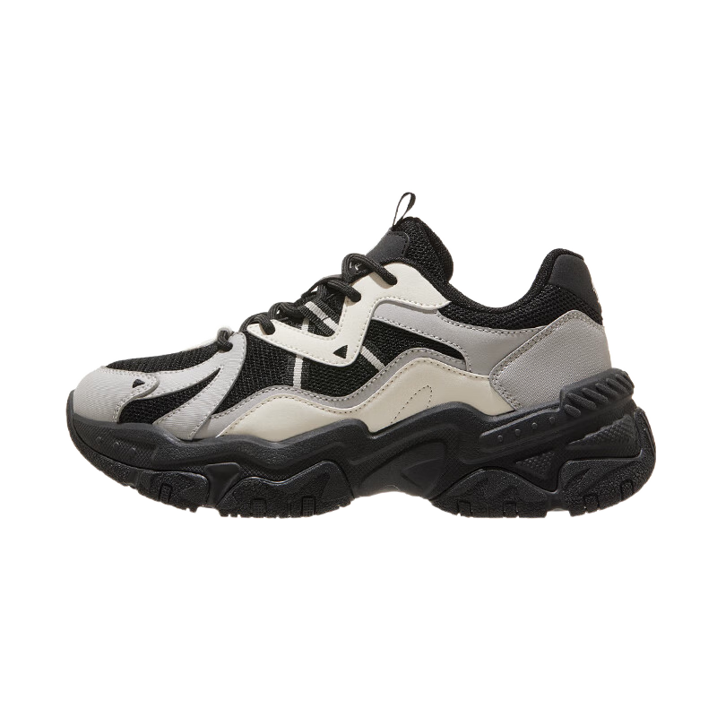 骆驼老爹鞋男[星云]软底休闲增高复古老爹鞋女 K24B097022，黑白/鱼子灰 ，女 38