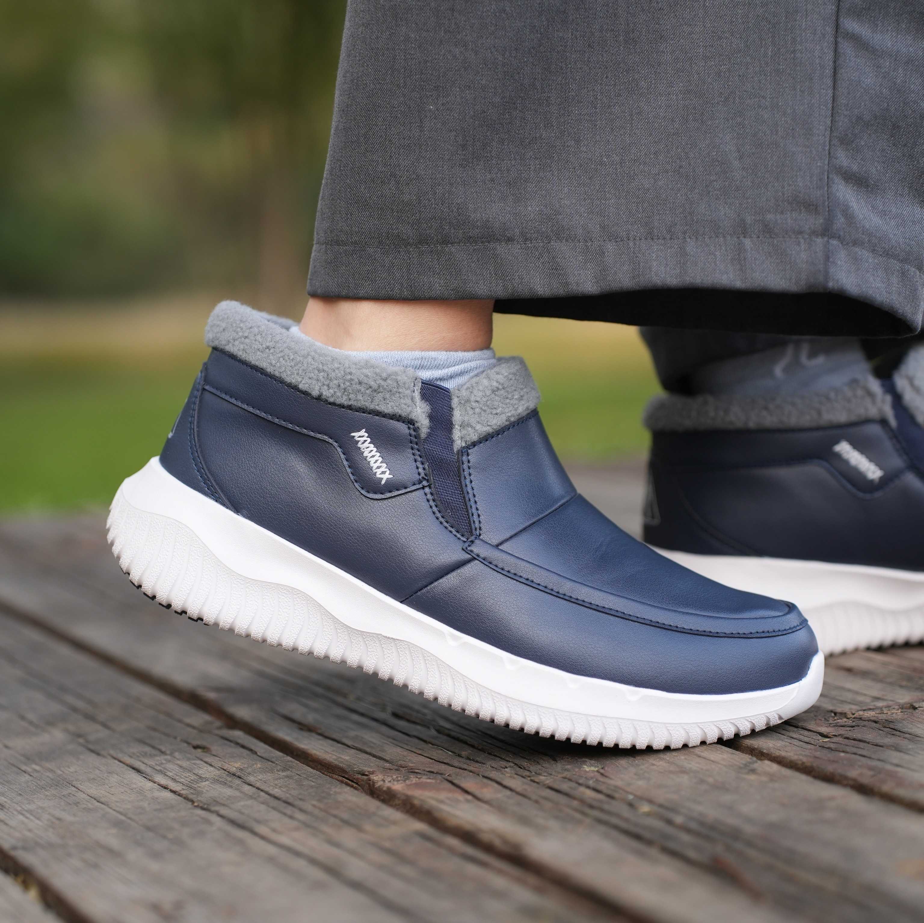 足力健老人鞋雪地靴冬季加绒一脚蹬防风雪轻便皮鞋保暖鞋男鞋棉鞋保暖鞋 女款 酒红色 35