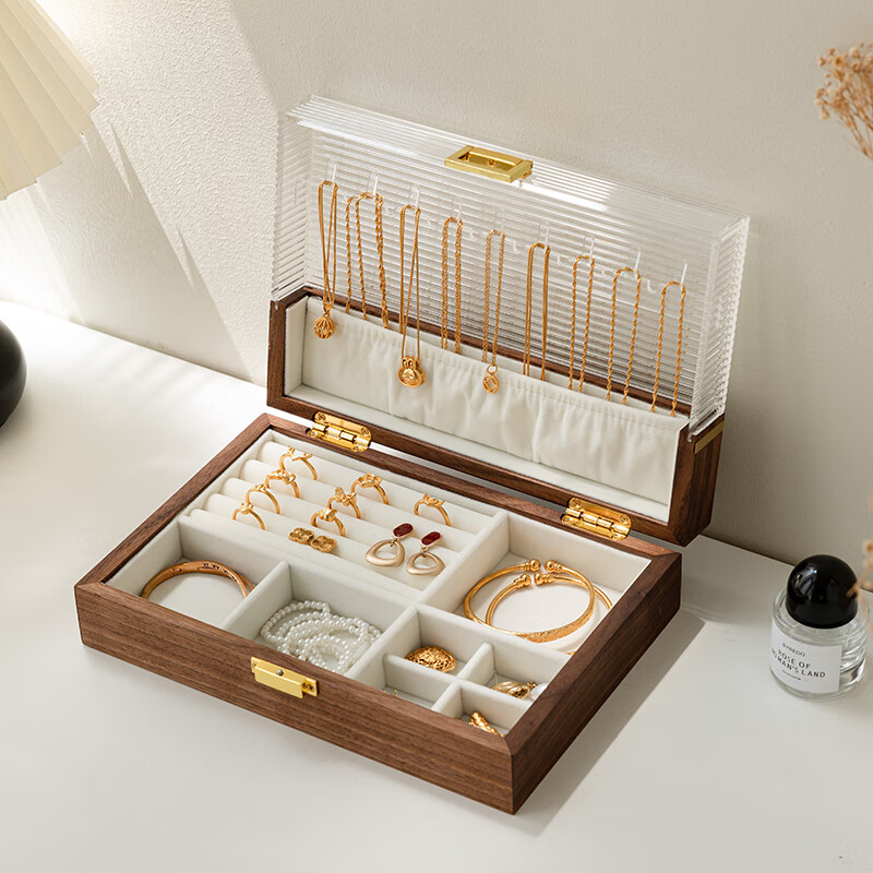 北歐國度首飾盒收納盒高檔精致實(shí)木質(zhì)手飾品收納盒亞克力項鏈盒子禮盒空盒