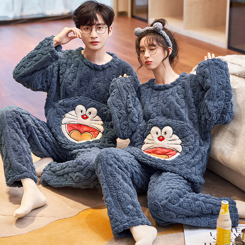 DAPHNE达芙妮【A】冬季情侣睡衣法兰绒加厚珊瑚绒舒适长袖套头男女孕妇家居服 541-542 男款：XXXL(150-170斤)