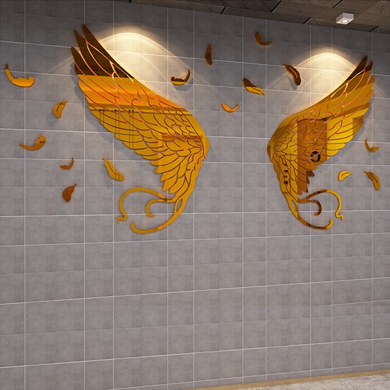 舒厅天使翅膀墙贴画3d立体亚克力贴纸网红店墙面装饰奶茶店卧室背景墙