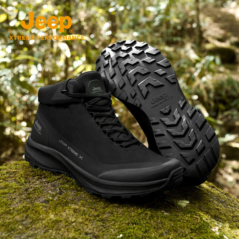 JEEP黑武士老爹鞋男秋冬新款防滑防水徒步登山鞋户外透气休闲运动鞋 经典黑 39