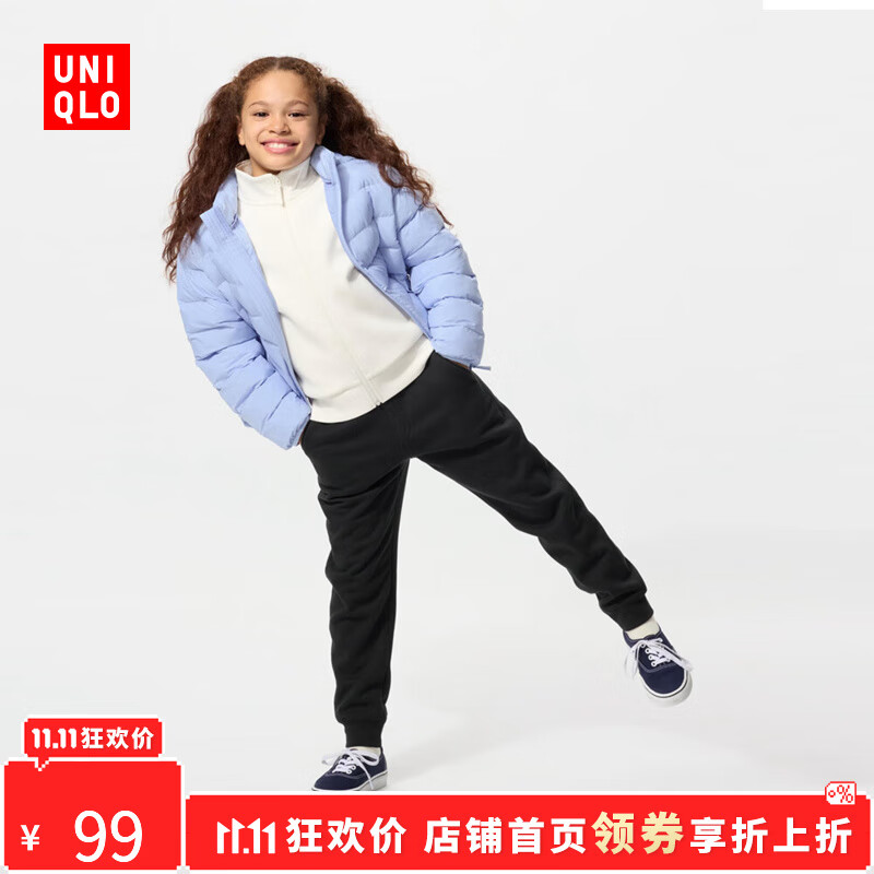 优衣库【惊喜价】童装男童女童仿羊羔绒运动裤加绒保暖卫裤478140 478140/09黑色 150