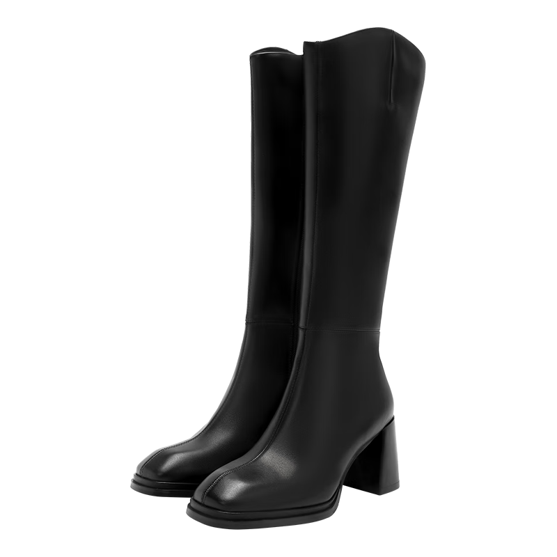 Harson冬季高跟長(cháng)筒靴方頭顯瘦騎士靴黑色38