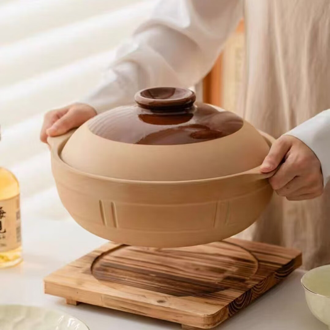 炎礼老式土砂锅耐高温砂锅菜专用煲仔饭沙锅干烧不裂商用燃气煲汤锅 32#有盖【适用8-12人】反朴平锅 5L