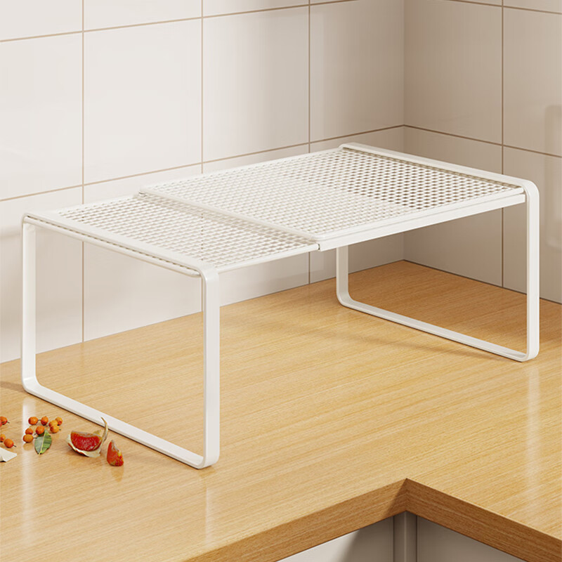 尔思家厨房台面置物架调料放置架高端多功能烤箱架子橱柜内置伸缩收纳架 【固定款】白色小号