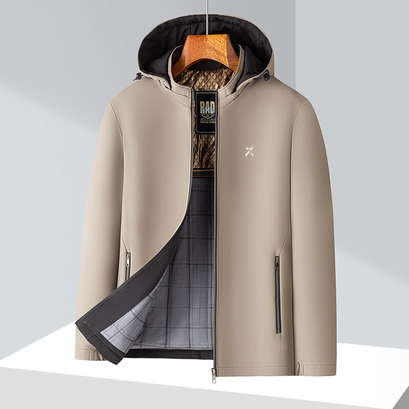 KBHONG劲霸春秋新款夹克休闲保暖夹棉外套中老年轻奢商务可拆卸连帽棉衣 藏青夹棉 4XL 建议体重【180斤以上】