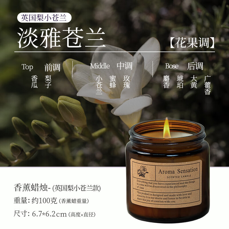 玛塔莉莱（Matarile）香薰蜡烛无烟香氛精油植物蜡熏香生日蜡烛大豆蜡DIY伴手礼盒 100G蜡烛香薰 英国梨小苍兰