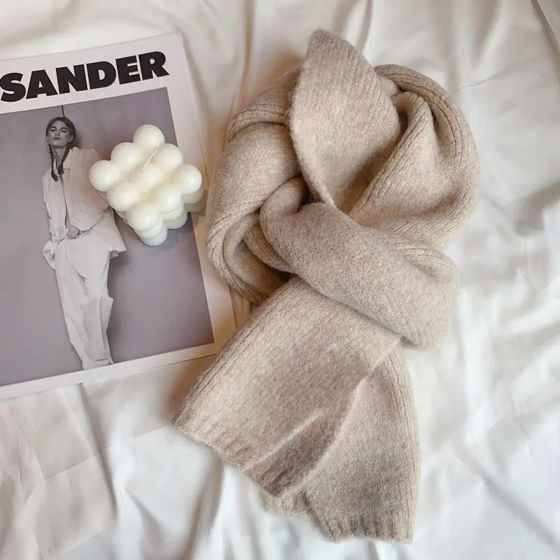 朋意高级感针织羊绒围巾女冬季韩版百搭情侣学生纯色加厚保暖毛线围脖 高级灰 均码