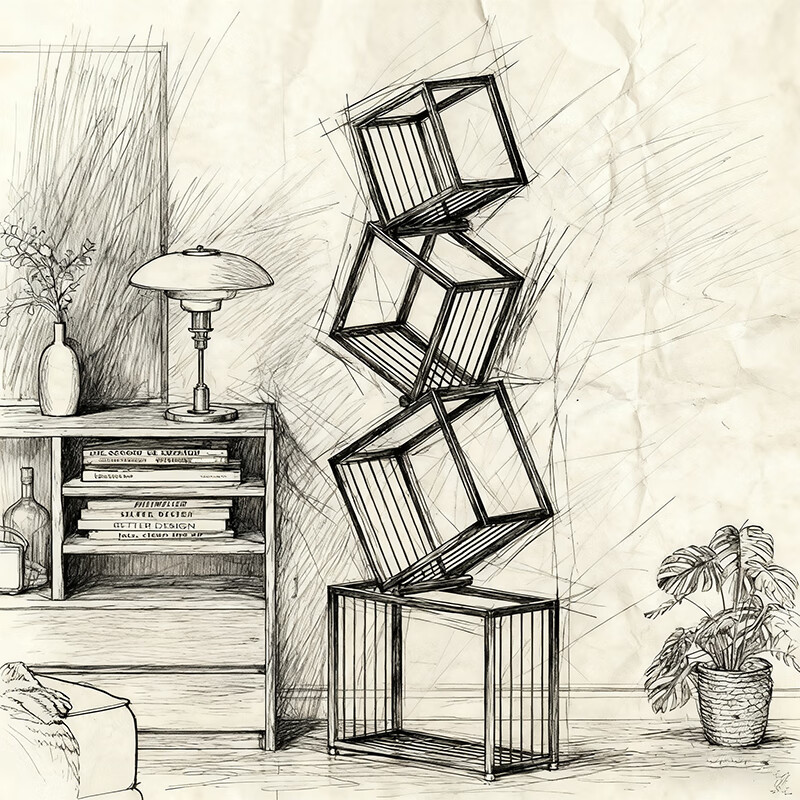 尔思家书架立式落地免安装铁艺书柜客厅多层简易书本收纳架多功能展示柜 两层-白色