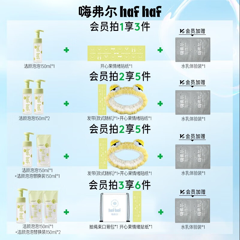 嗨弗尔hafhaf青少年洗面奶男生女生控油祛痘青春期氨基酸洁面学生 洁面泡泡洗面奶150ml+替换装150ml*3
