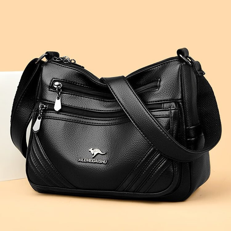 中年妈妈单肩包拉链2025年秋季老钱风流行CLp女中老年单肩包jd 黑色