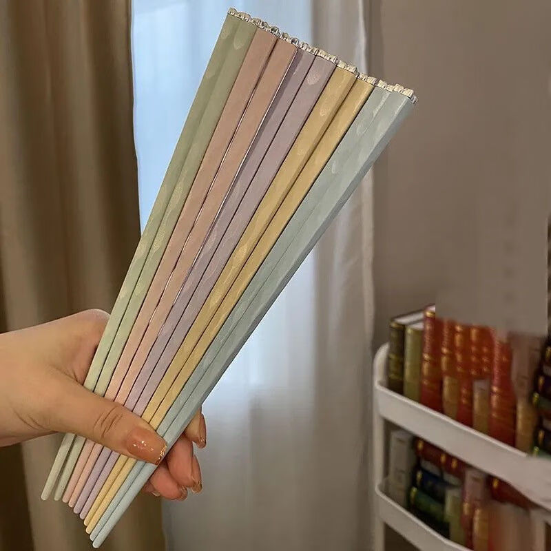 DEATKN2025合金筷子家用防霉防霉高档专人专用一人一筷高颜值抗菌快子 马卡龙五色混装5双【防滑+抗菌防霉】