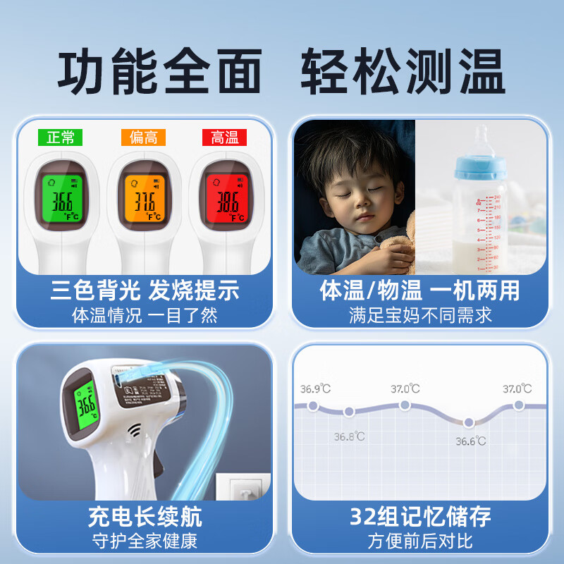 迈克凯尔医专用高精准电子体温度计人体婴幼儿童充电额温枪宝医院同款家用 【顶配充电款】精密探头+语音播报+三色背光