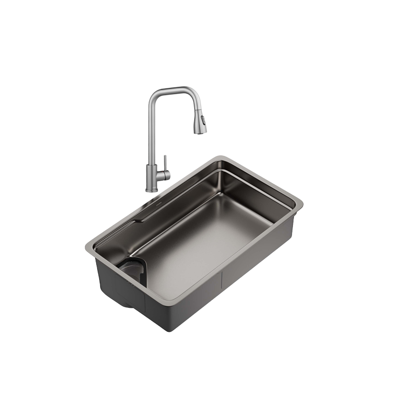 摩恩（MOEN）枪灰色纳米水槽套装厨房洗菜盆洗碗槽不锈钢大单槽SKW00103AB套装