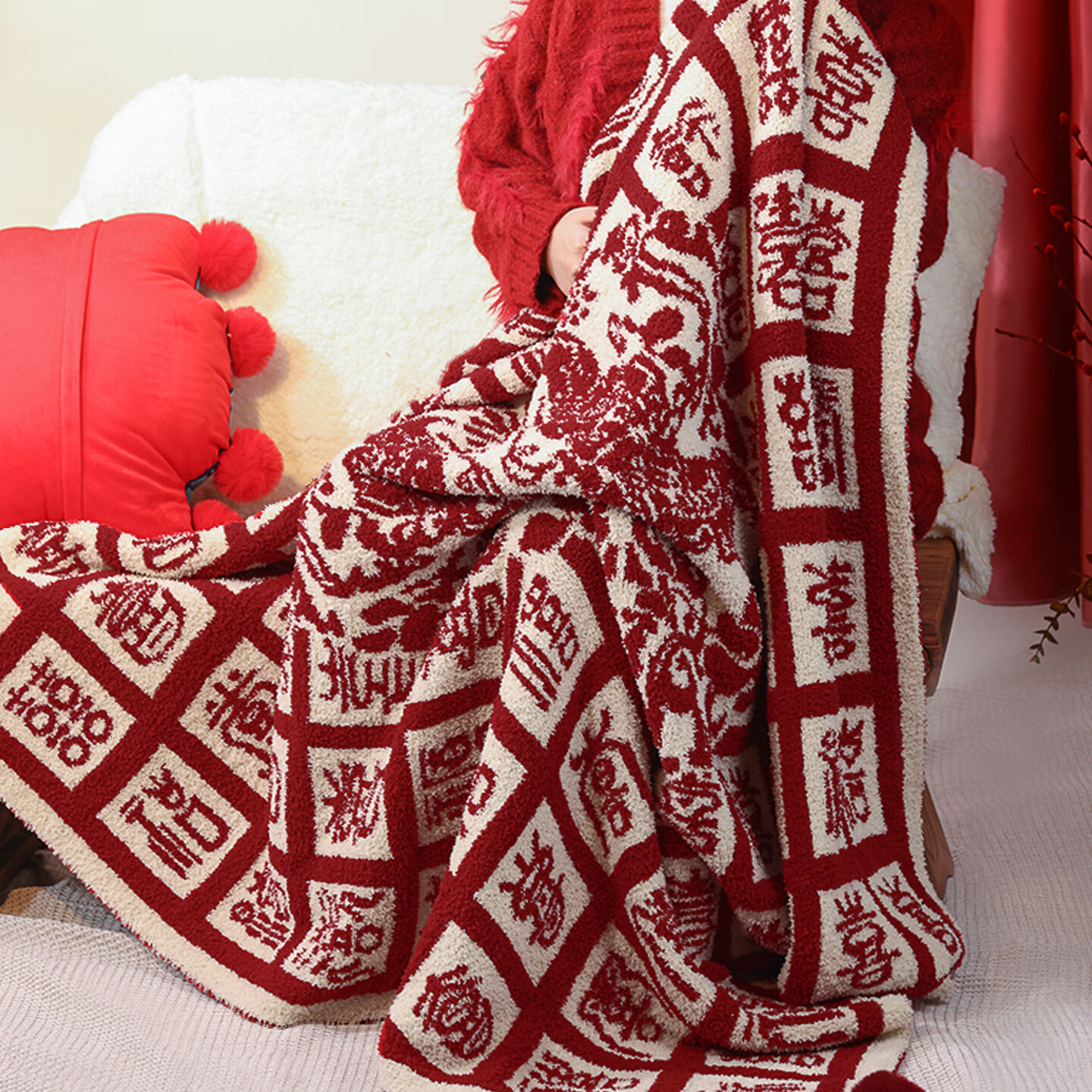 上新了文创 故宫百喜毯沙发盖毯 结婚订婚新人毯送闺蜜新婚礼物 相逢见禧