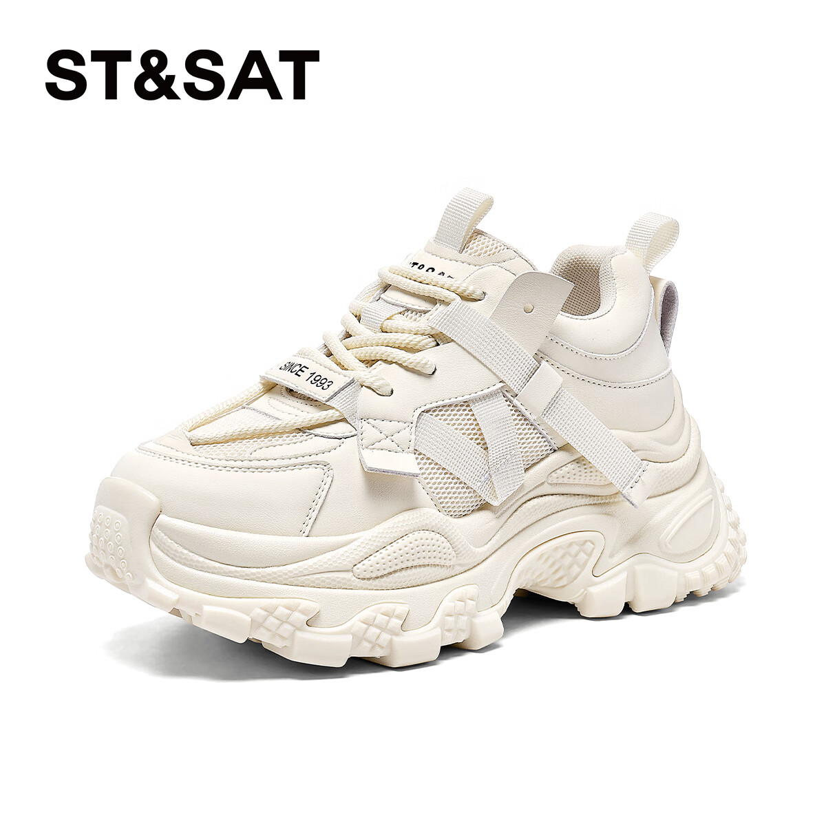 星期六女鞋厚底老爹鞋女款2025新款秋冬百搭小白鞋轻便软底运动鞋 米白色【单里】 37