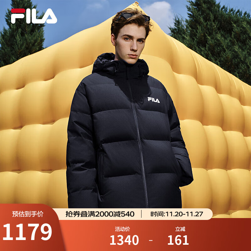 斐乐FILA情侣连帽羽绒服女2025冬连帽RGB多彩羽绒防风防泼水外套男 正黑色-BK XL 180/100A/XL